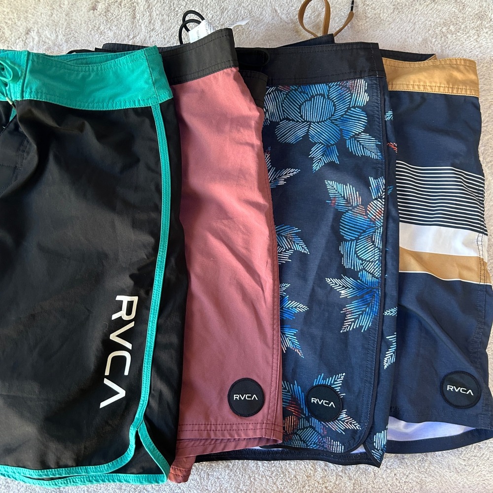 RVCA Mens Boardshort Bundle Lot 4 Pairs Size 33 Floral Striped Solid Swim Trunks